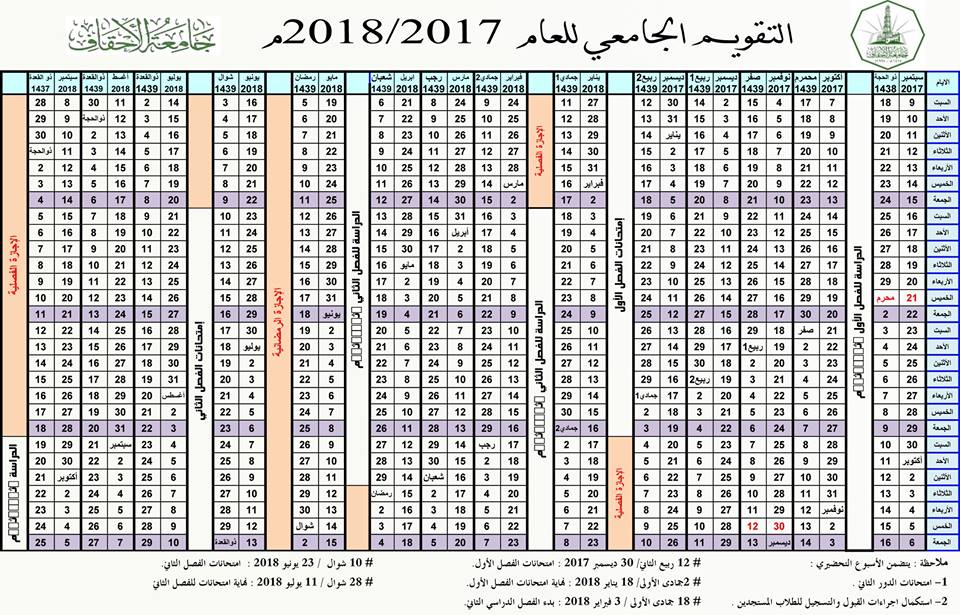 جامعة الأحقاف التقويم الجامعي